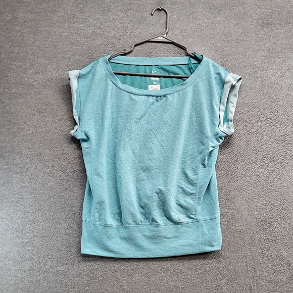 Nike Women Activewear Top Small Blue Short Sleeve Logo Swoosh Epic Crew Tee - Picture 1 of 10